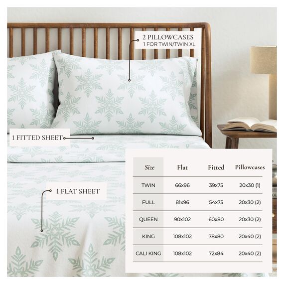 Great Bay Home Flanell-Bettwäsche-Set, volle Größe, 100% türkische Baumwolle, doppelt gebürstet, Bedruckt, ultraweich, gemütlich, 4-teiliges Bettwäsche-Set (Schneeflocke, Schlichtes Weiß)