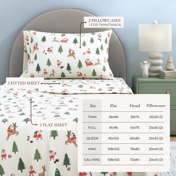Great Bay Home Flanell-Bettwäsche-Set aus 100% türkischer Baumwolle, Tiefe Taschen, weiche Weihnachtslaken, warme, Anti-Pilling-Flanell-Bettlaken (Twin, Santa)