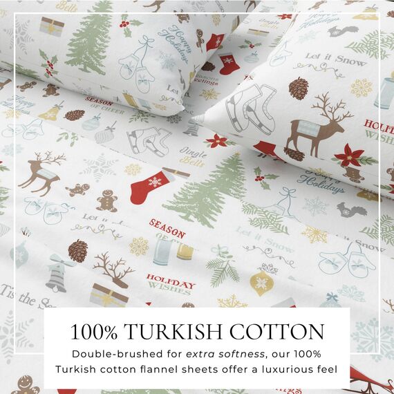 Great Bay Home Weihnachts-Flanell-Bettwäsche, Doppelbetten (137 x 191 cm), 100 % türkische Baumwolle, doppelt gebürstet, Winter-Bettwäsche-Set, ultraweich, gemütlich, 4-teilig (Weihnachtszeit)