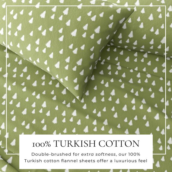 Great Bay Home Flanell-Bettwäsche-Set, Queen-Size-Größe, 100% türkische Baumwolle, doppelt gebürstet, Lodge-Bedruckt, ultraweich, gemütlich, 4-teiliges Bettwäsche-Set (kleine Bäume, Olivgrün)