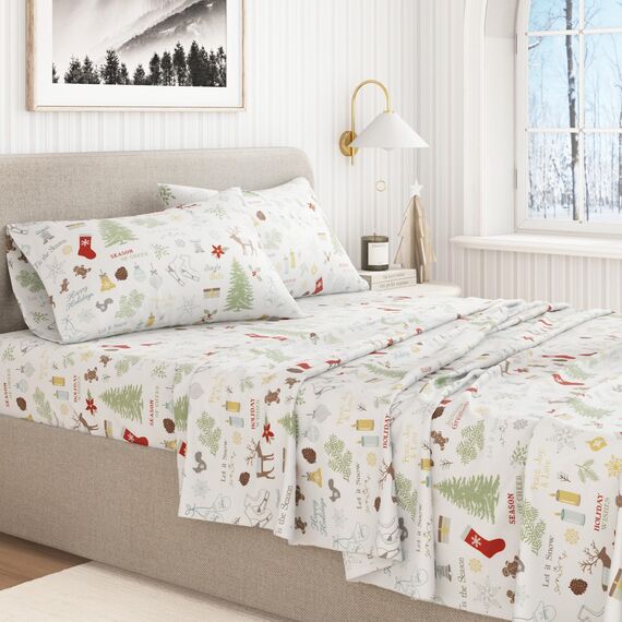 Great Bay Home Weihnachts-Flanell-Bettwäsche, Doppelbetten (137 x 191 cm), 100 % türkische Baumwolle, doppelt gebürstet, Winter-Bettwäsche-Set, ultraweich, gemütlich, 4-teilig (Weihnachtszeit)