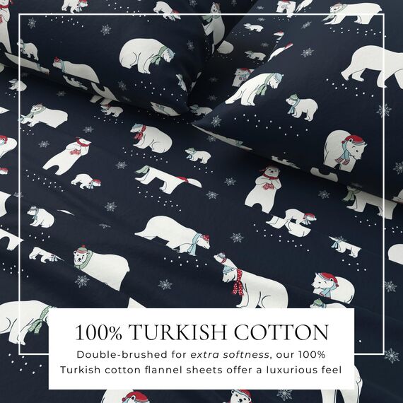 Great Bay Home Flanell-Bettwäsche-Set aus 100% türkischer Baumwolle, Tiefe Taschen, weiche Bettlaken, warme, Anti-Pilling-Flanell-Bettlaken (Twin, Navy Polar Bears)