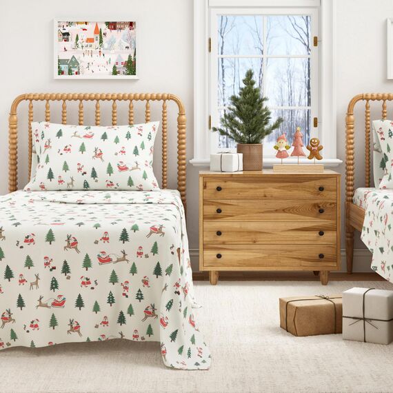 Great Bay Home Flanell-Bettwäsche-Set aus 100% türkischer Baumwolle, Tiefe Taschen, weiche Weihnachtslaken, warme, Anti-Pilling-Flanell-Bettlaken (Twin, Santa)