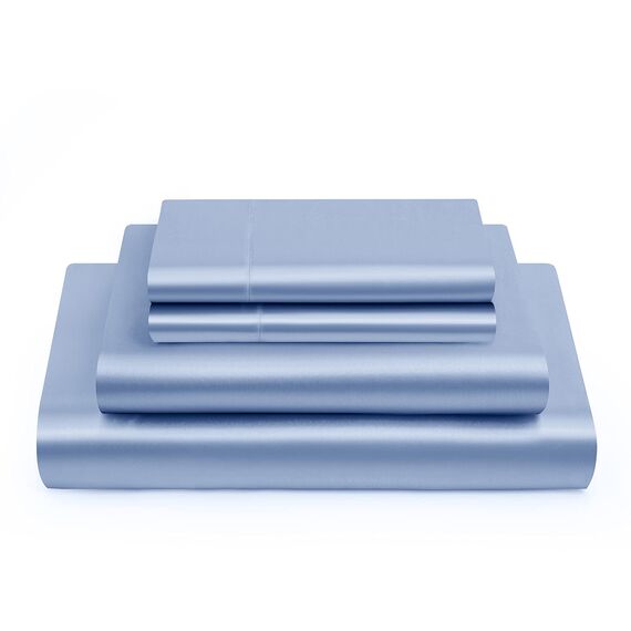 Vonty Satin-Bettlaken-Set, seidig weiches Satin, 1 Spannbettlaken mit tiefen Taschen + 1 Bettlaken + 1 Kissenbezug, Babyblau