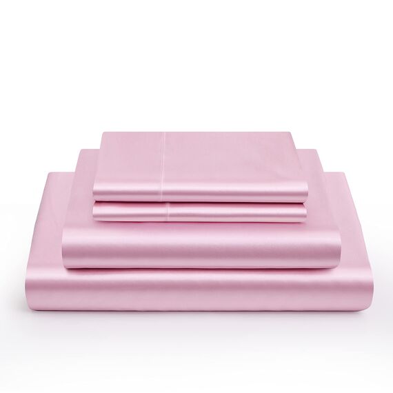 Vonty Satin Sheets Twin XL Silky Soft Satin Bed Sheets Pink Satin Sheet Set, 1 Deep Pocket Fitted Sheet + 1 Flat Sheet + 1 Pillowcase