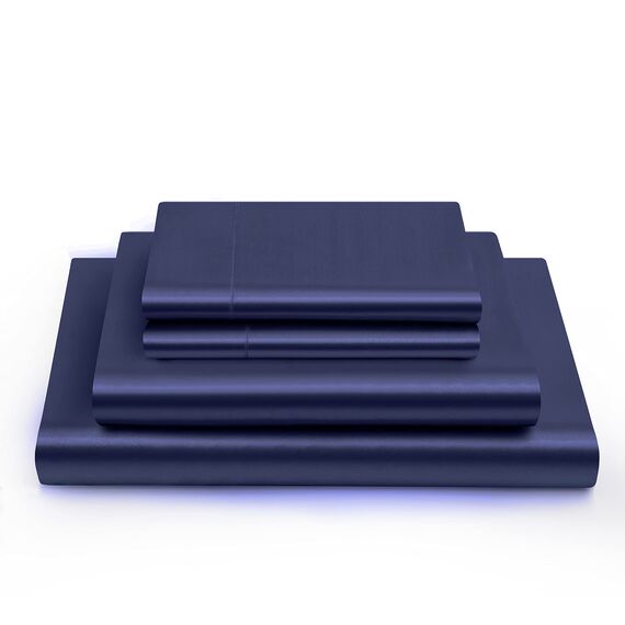 Vonty Satin Sheets California King Seidig weiches Satin-Bettwäsche-Set, 1 Spannbettlaken mit tiefen Taschen + 1 Bettlaken + 2 Kissenbezüge, Marineblau