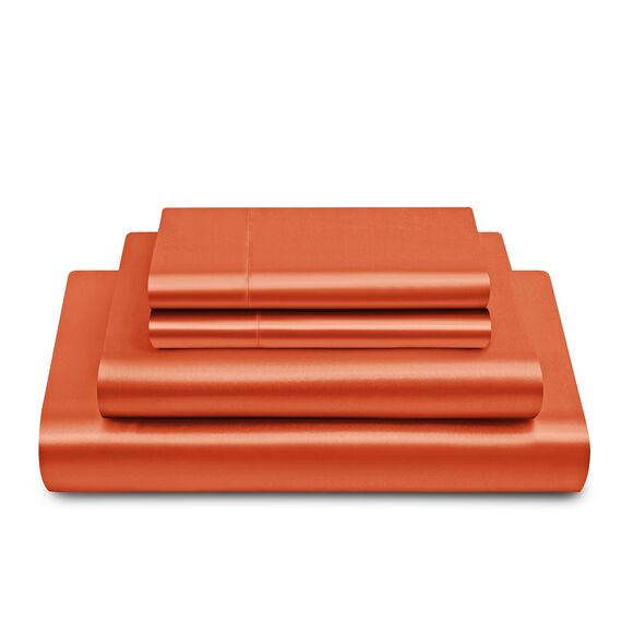 Vonty Satin Sheets Queen Silky Soft Satin Bed Sheets Burnt Orange Satin Sheets Set, 1 Deep Pocket Fitted Sheet + 1 Flat Sheet + 2 Pillowcases