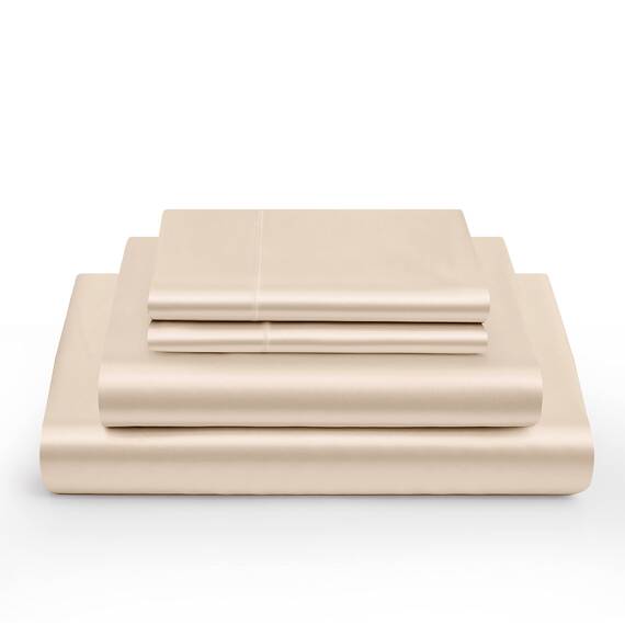 Vonty Satin Sheets California King Seidig weiches Satin-Bettwäsche-Set, 1 Spannbettlaken mit tiefen Taschen + 1 Bettlaken + 2 Kissenbezüge, Beige