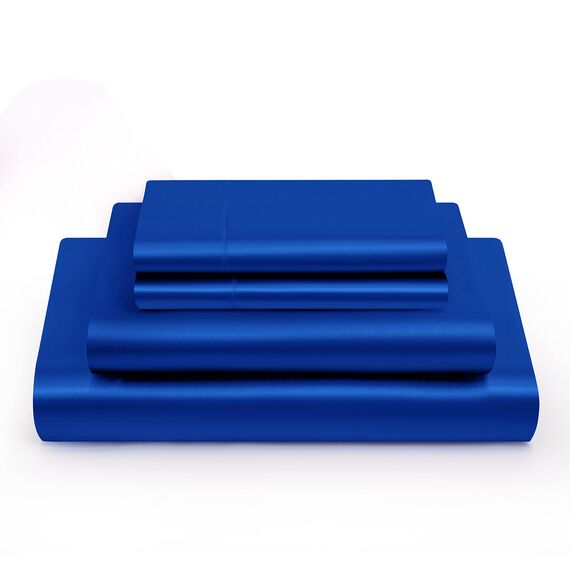 Vonty Satin-Bettlaken-Set, für Queen-Size-Betten, seidig-weiches Satin-Bettwäsche-Set, 1 Spannbettlaken mit tiefen Taschen + 1 Bettlaken + 2 Kissenbezüge, Königsblau