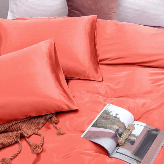 Vonty Satin-Bettlaken-Set, seidig weiches Satin, 1 Spannbettlaken mit tiefen Taschen, 1 Bettlaken und 1 Kissenbezug