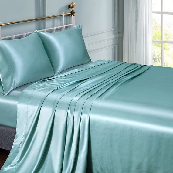 Vonty Seidig weiches Satin-Bettwäsche-Set für Doppelbett, 1 Spannbettlaken mit tiefen Taschen, 1 Bettlaken und 1 Kissenbezug