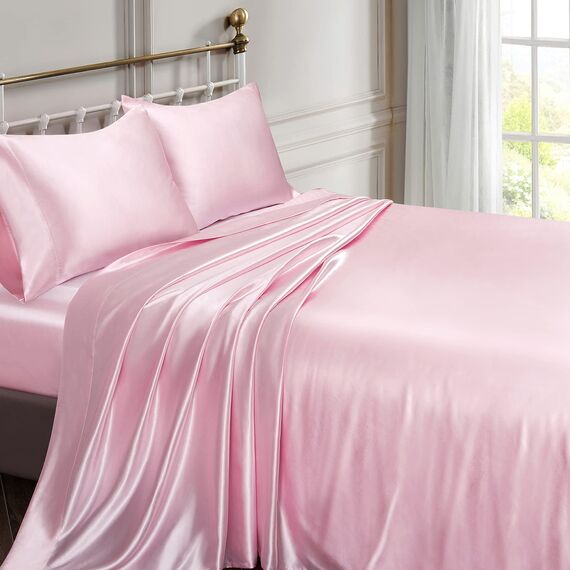 Vonty Satin Sheets California King Seidig weiches Satin-Bettwäsche-Set, 1 tiefes Spannbetttuch + 1 Bettlaken + 2 Kissenbezüge