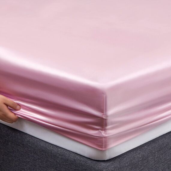 Vonty Satin Sheets Twin XL Silky Soft Satin Bed Sheets Pink Satin Sheet Set, 1 Deep Pocket Fitted Sheet + 1 Flat Sheet + 1 Pillowcase