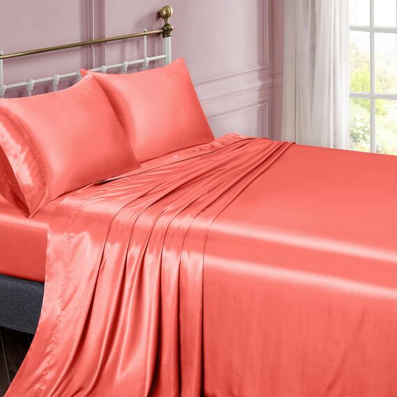 Vonty Satin-Bettlaken, Queen-Size-Größe, seidig weiches Satin-Bettwäsche-Set, 1 tiefes Spannbetttuch + 1 Bettlaken + 2 Kissenbezüge