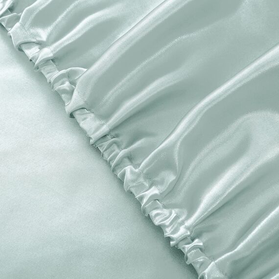 Vonty Satin-Bettlaken-Set, seidig-weiches Satin, 1 Spannbettlaken mit tiefen Taschen + 1 Bettlaken + 2 Kissenbezüge, Eisblau