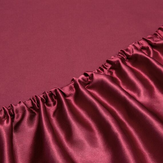 Vonty Satin-Bettlaken-Set, Queen-Size-Größe, seidig weiches Satin-Bettwäsche-Set, 1 Spannbettlaken mit tiefen Taschen + 1 Bettlaken + 2 Kissenbezüge, Burgunderrot