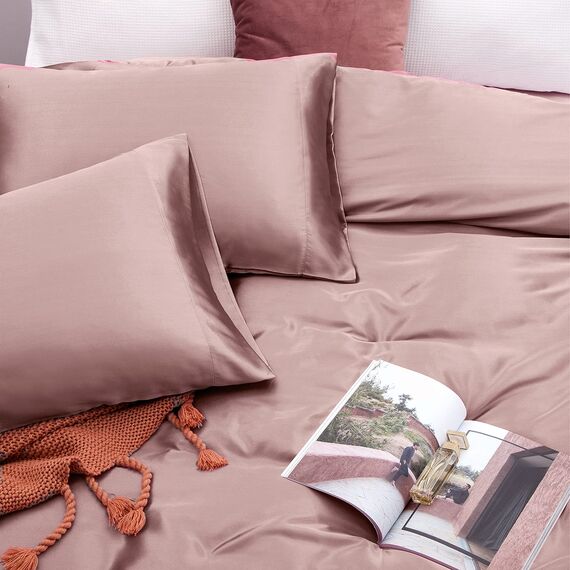 Vonty Bettwäsche-Set aus Satin, weich, für Queen-Size-Betten, 1 Spannbettlaken mit tiefen Taschen, 1 Bettlaken und 2 Kissenbezüge