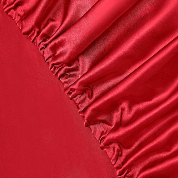 Vonty Satin-Bettlaken-Set, seidig weiches Satin, 1 Spannbettlaken mit tiefen Taschen, 1 Bettlaken und 1 Kissenbezug, Rot