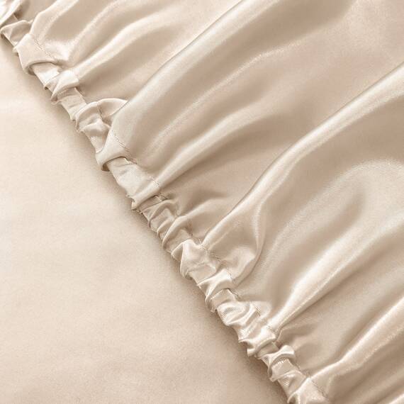 Vonty Satin Sheets California King Seidig weiches Satin-Bettwäsche-Set, 1 Spannbettlaken mit tiefen Taschen + 1 Bettlaken + 2 Kissenbezüge, Beige