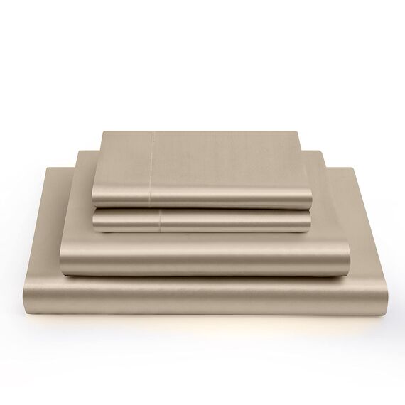 Vonty Satin-Bettwäsche-Set, Queen-Size-Größe, seidig, weich, Taupe, 1 Spannbettlaken mit tiefen Taschen + 1 Bettlaken + 2 Kissenbezüge
