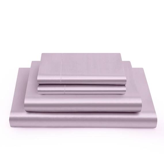 Vonty Satin-Bettlaken, volle Größe, seidig-weiches Satin, luxuriöses Lavendel-Bettwäsche-Set, 1 Spannbettlaken mit tiefen Taschen + 1 Bettlaken + 2 Kissenbezüge
