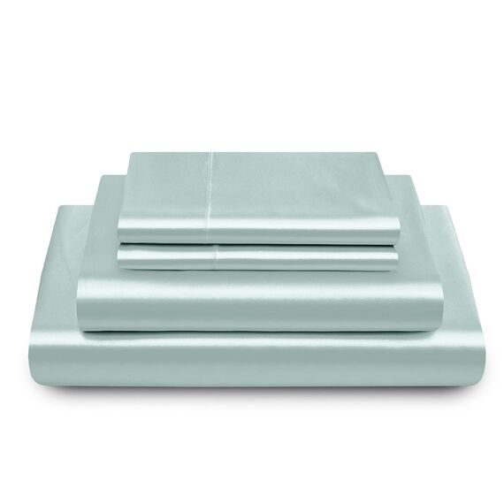 Vonty Satin-Bettlaken-Set, seidig, weiches Satin, Eisblau, 1 Spannbettlaken mit tiefen Taschen + 1 Bettlaken + 2 Kissenbezüge