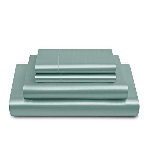 Vonty Satin-Bettwäsche-Set, seidig-weiches Satin, Mintgrün, 1 Spannbettlaken mit tiefen Taschen + 1 Bettlaken + 2 Kissenbezüge
