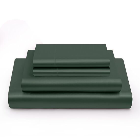 Vonty Satin-Bettlaken-Set für King-Size-Bett, seidig, weiches Satin-Bettwäsche-Set, 1 Spannbettlaken mit tiefen Taschen + 1 Bettlaken + 2 Kissenbezüge, Waldgrün