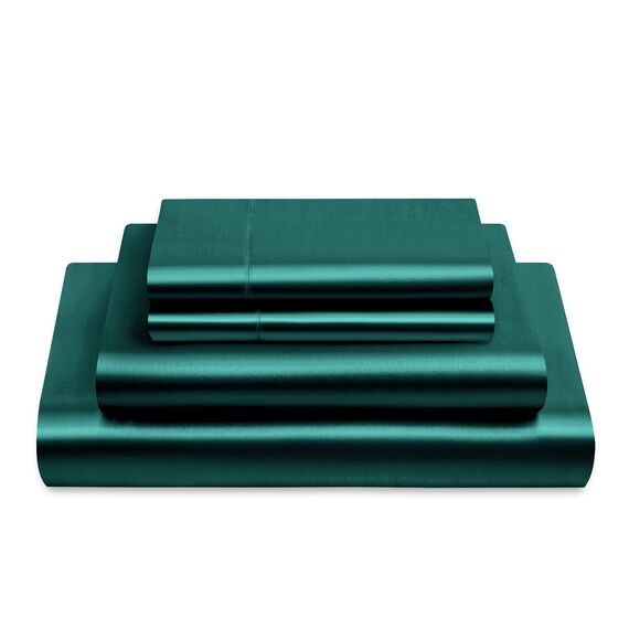 Vonty Satin-Bettlaken, volle Größe, seidig-weiches Satin-Bettwäsche-Set, 1 Spannbettlaken mit tiefen Taschen + 1 Bettlaken + 2 Kissenbezüge, Blaugrün