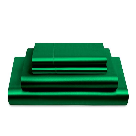 Vonty Satin-Bettlaken, volle Größe, seidig-weiches Satin-Bettwäsche-Set, 1 tiefes Spannbetttuch + 1 Bettlaken + 2 Kissenbezüge, Grün