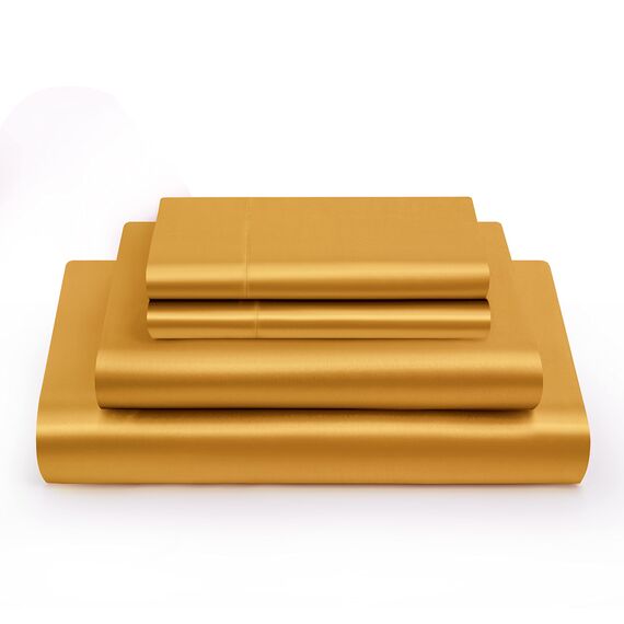 Vonty Satin-Bettlaken, seidig, weiches Satin-Bettwäsche-Set, 1 Spannbettlaken mit tiefen Taschen + 1 Bettlaken + 2 Kissenbezüge, Gelbgold, 1 Stück