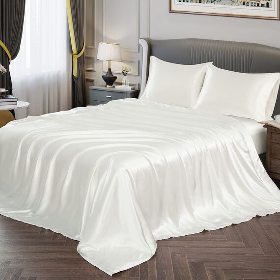 Vonty Satin-Bettlaken in voller Größe, seidig weiches Satin-Bettlaken-Set, 1 Spannbetttuch mit tiefer Tasche, 1 Bettlaken + 2 Kissenbezüge