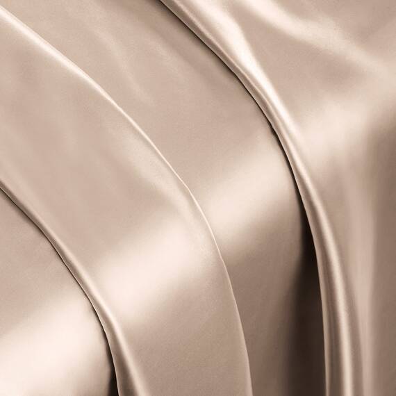 Vonty Satin Sheets King Silky Soft Satin Bed Sheets Amber Beige Sheet Set, 1 Deep Pocket Fitted Sheet + 1 Flat Sheet + 2 Pillowcases