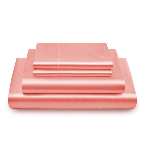 Vonty Satin-Bettlaken für King-Size-Betten, seidig weiches Satin, Rouge-Pink, 1 Spannbetttuch mit tiefer Tasche, 1 Bettlaken + 2 Kissenbezüge
