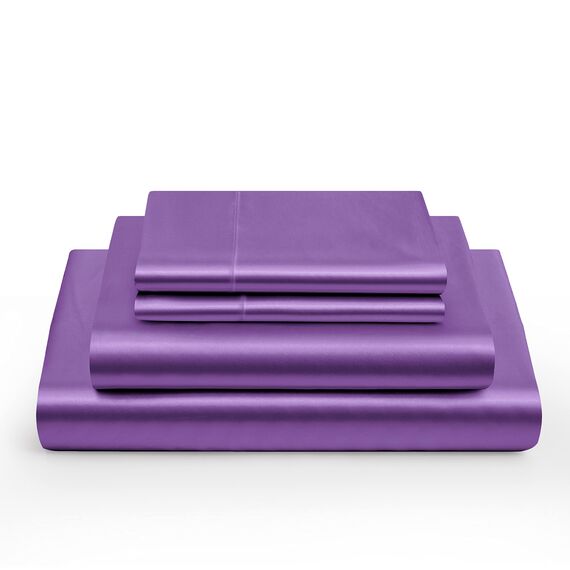 Vonty Satin-Bettlaken, seidig, weiches Satin-Bettwäsche-Set, 1 Spannbettlaken mit tiefen Taschen + 1 Bettlaken + 2 Kissenbezüge, Violett