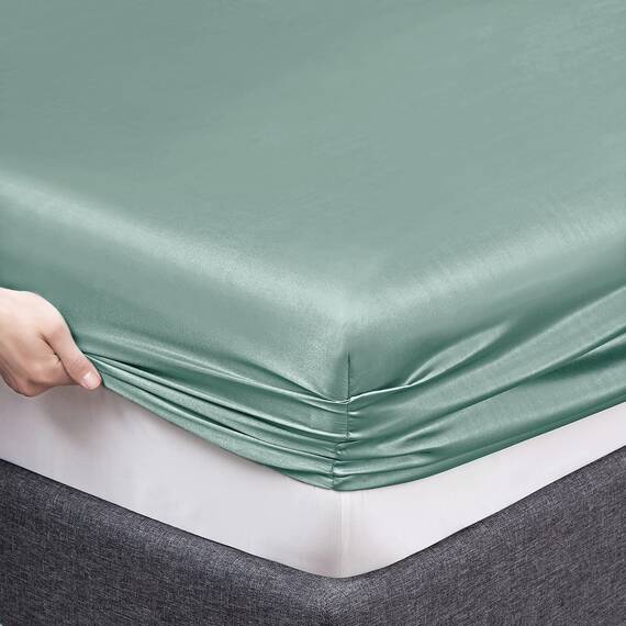 Vonty Satin-Bettwäsche-Set, seidig-weiches Satin, Mintgrün, 1 Spannbettlaken mit tiefen Taschen + 1 Bettlaken + 2 Kissenbezüge