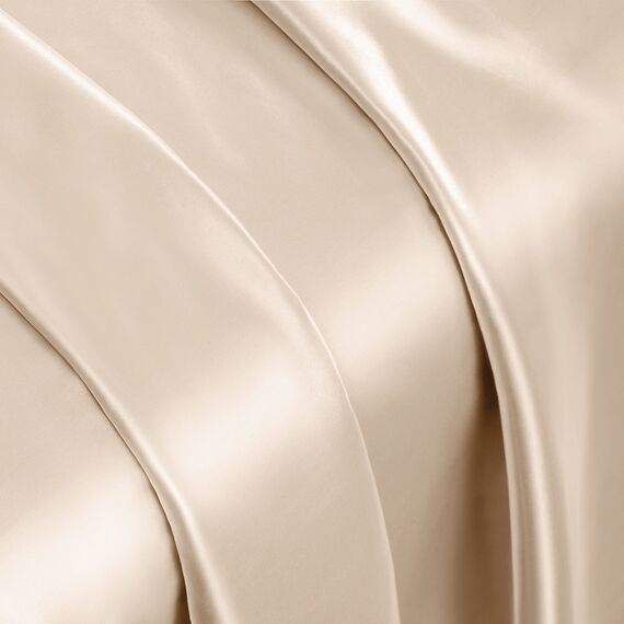 Vonty Satin-Bettlaken, seidig, weiches Satin-Bettwäsche-Set, 1 Spannbettlaken mit tiefen Taschen + 1 Bettlaken + 2 Kissenbezüge, Beige