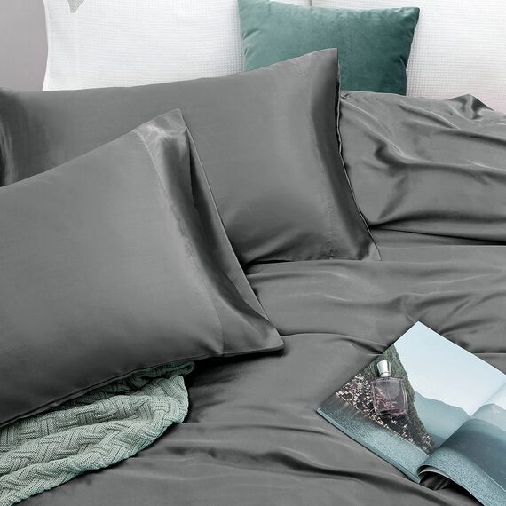 Vonty Satin-Bettlaken in voller Größe, seidig weiches Satin-Bettlaken-Set, 1 Spannbetttuch mit tiefer Tasche, 1 Bettlaken + 2 Kissenbezüge