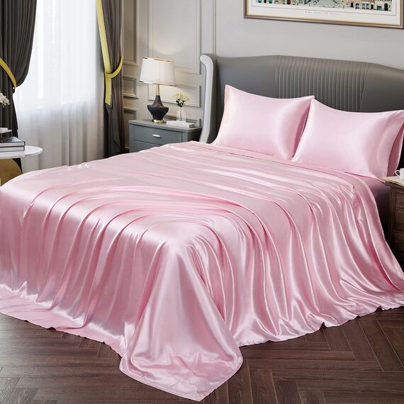 Vonty Satin-Bettlaken, Queen-Size-Größe, seidig weiches Satin-Bettlaken-Set, 1 tiefes Spannbetttuch + 1 Bettlaken + 2 Kissenbezüge