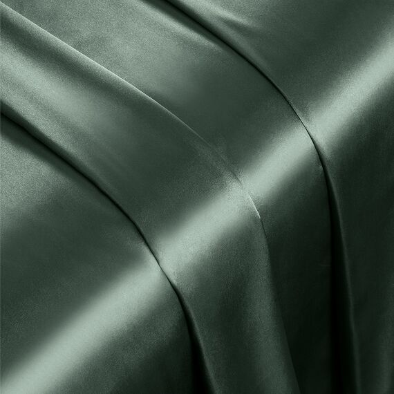 Vonty Satin-Bettlaken, seidig, weiches Satin-Bettwäsche-Set, Waldgrün, 1 Spannbettlaken mit tiefen Taschen + 1 Bettlaken + 2 Kissenbezüge