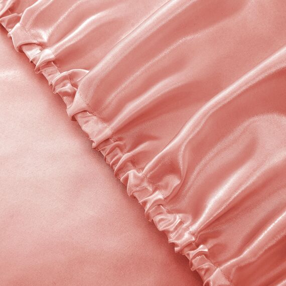 Vonty Satin-Bettlaken, volle Größe, seidig-weiches Satin-Bettwäsche-Set, 1 Spannbettlaken mit tiefen Taschen + 1 Bettlaken + 2 Kissenbezüge, Blush Pink