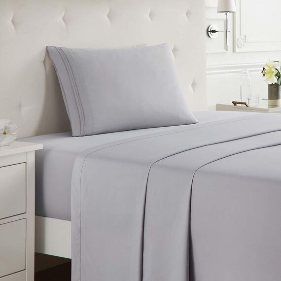 Clara Clark Bettwäsche-Set für Doppelbett, Tiefe Taschen, für Doppelbett, 3-teiliges Bettlaken, luxuriös, weiche Bettwäsche und Kissenbezüge, Grauer Lavendel