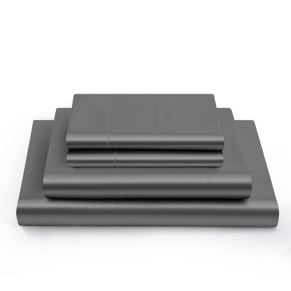 Vonty Satin-Bettlaken für King-Size-Bett, seidig weiches Satin, graues Satin-Bettlaken-Set, 1 Spannbetttuch mit tiefer Tasche, 1 Bettlaken + 2 Kissenbezüge