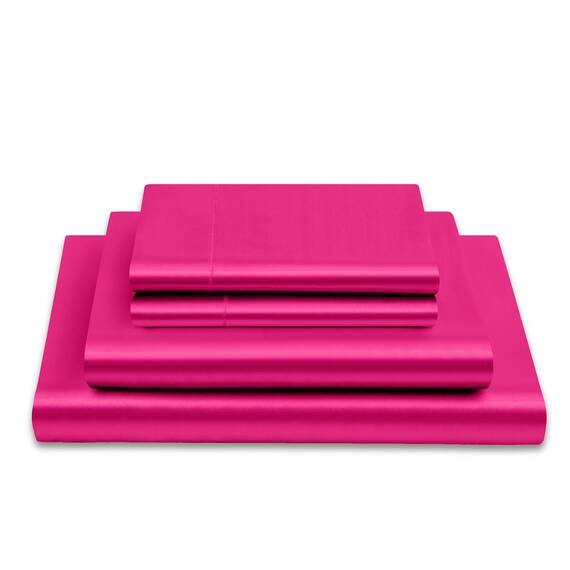 Vonty Satin-Bettwäsche-Set für Queen-Size-Bett, Hot Pink, 4-teilig (1 Spannbettlaken mit tiefen Taschen + 1 Bettlaken + 2 Kissenbezüge)
