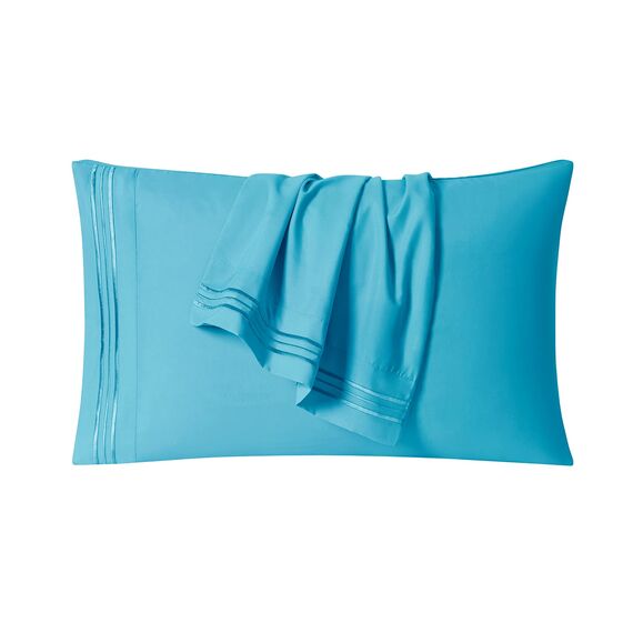 Clara Clark, Premier-1800-Collection, Deluxe-Mikrofaser, 3-Linien-Bettbezug, Silber/Hellgrau, Queen, Beach Blue, Kingsize