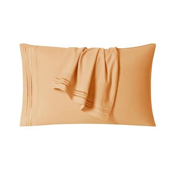 Clara Clark, Premier-1800-Collection, Deluxe-Mikrofaser, 3-Linien-Bettbezug, Silber/Hellgrau, Queen, Apricot Buff Orange, Kingsize