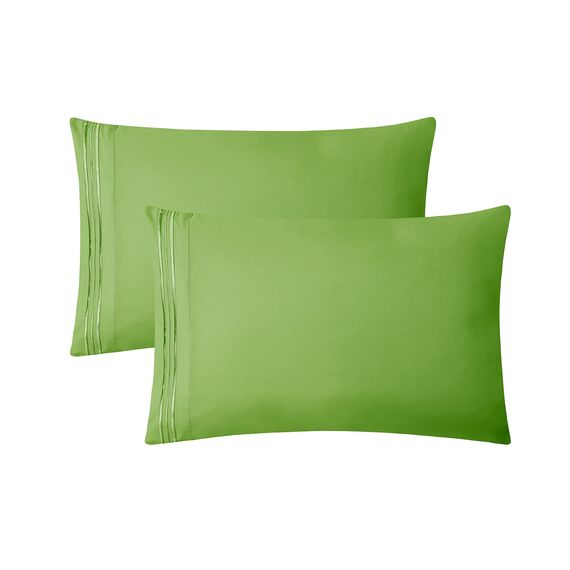 Clara Clark, Premier-1800-Collection, Deluxe-Mikrofaser, 3-Linien-Bettbezug, Silber/Hellgrau, Queen, Garden Green, Queen Size