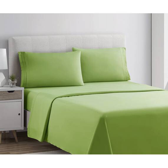 Clara Clark, Premier-1800-Collection, Deluxe-Mikrofaser, 3-Linien-Bettbezug, Silber/Hellgrau, Queen, Garden Green, Full (Double) Size