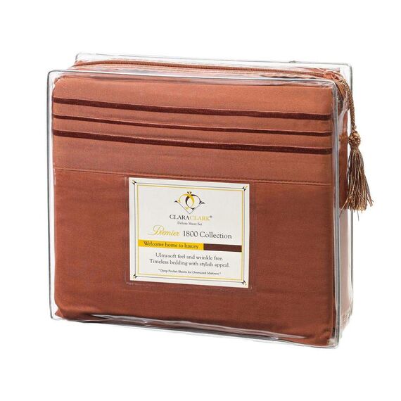 Clara Clark Luxury Soft Bedding Sheets & Pillowcases Bettwäsche-Set für Doppelbett, gebürstet, Tiefe Taschen, Mikrofaser, Gebrannte Siena, King