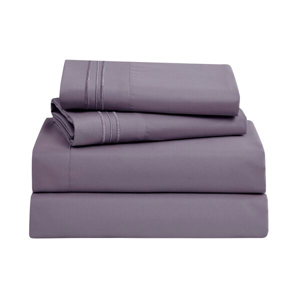 Clara Clark Premier 1800 Serie Bettlaken-Set, Tiefe Taschen, knitterfrei, farbecht, schmutzabweisend, luxuriös, weiche Bettwäsche und Kissenbezüge, Full, Grau-Lila
